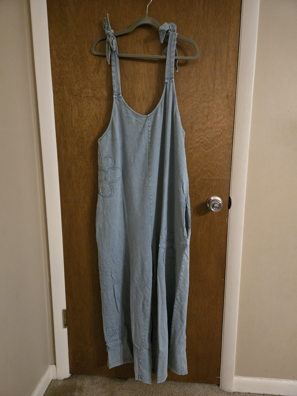 Light Blue Tie-Strap Linen Jumpsuit